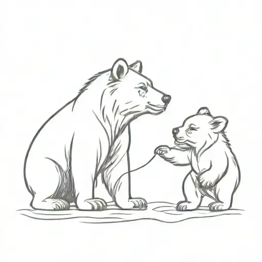 bear and lion cub playing tattoo design idea