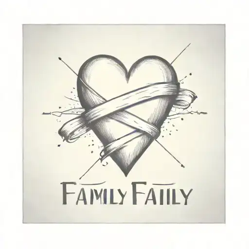 broken heart wrapped in bandage where it says family on the bandage tattoo design idea