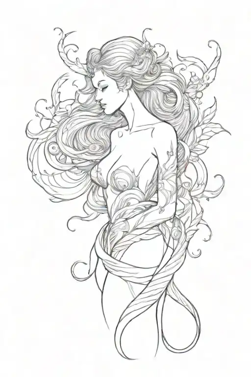 dark feminine beautiful siren swiming up spine tattoo tattoo design idea