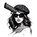 Woman Beret Glass with Glock tattoo design idea