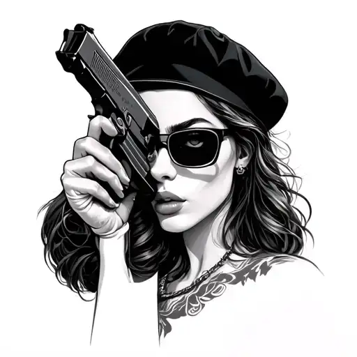 Woman Beret Glass with Glock tattoo design idea