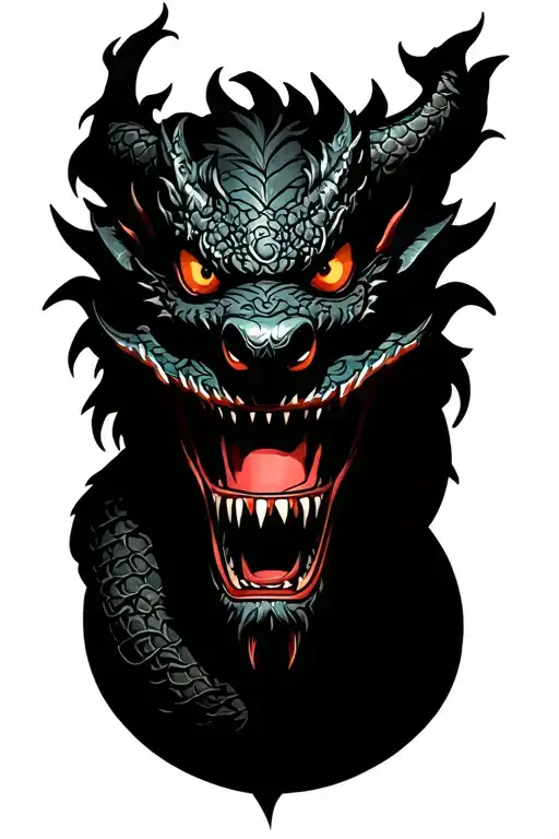 oni demon mask surrounded by dragon wrapped loosely tattoo design idea