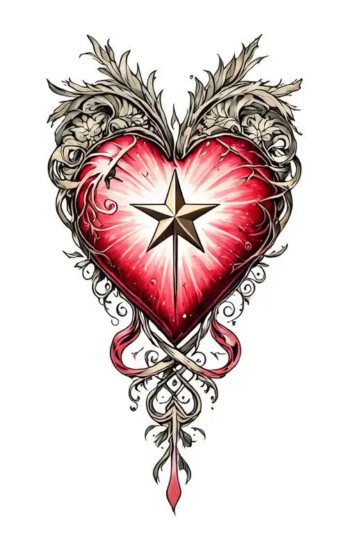 heart star peace and love symbol intertwined tattoo design idea