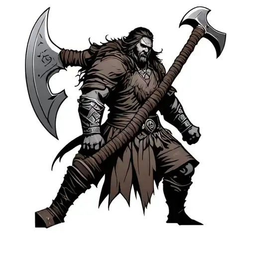 warrior nordic aggressive with an axe and a knife tattoo design idea