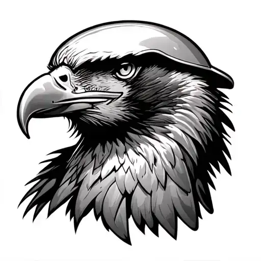 US Army Infantry helmet merging with a majestic bald eagle tattoo design idea