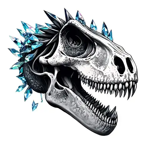 Dinosaur Skull with crystals tattoo design idea
