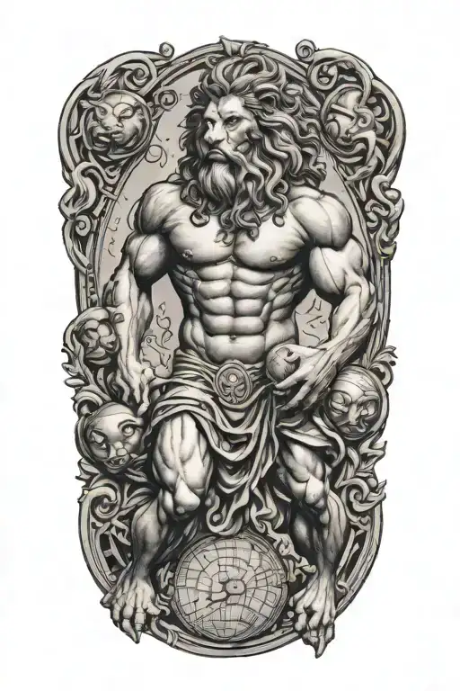 Atlas Holding The World With Lion Greek God with celtic tattoos tattoo design idea