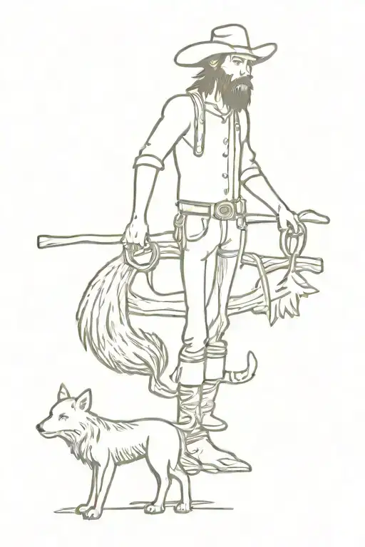 country woods cross cowboy wolf tattoo design idea