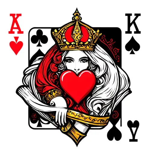 poker of aces and heart queen chess piece tattoo design idea