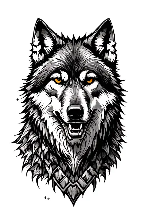 wolf and mountain tattoo design idea
