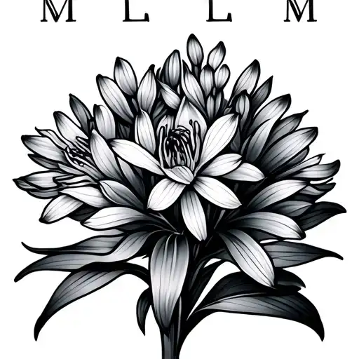 fine line tattoo using initials M L M agapanthus tattoo design idea