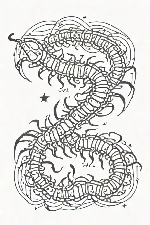 Minimalist centipede, with clean lines and subtle shading. Add celestial elements like small stars for a dreamy effect  tattoo design idea