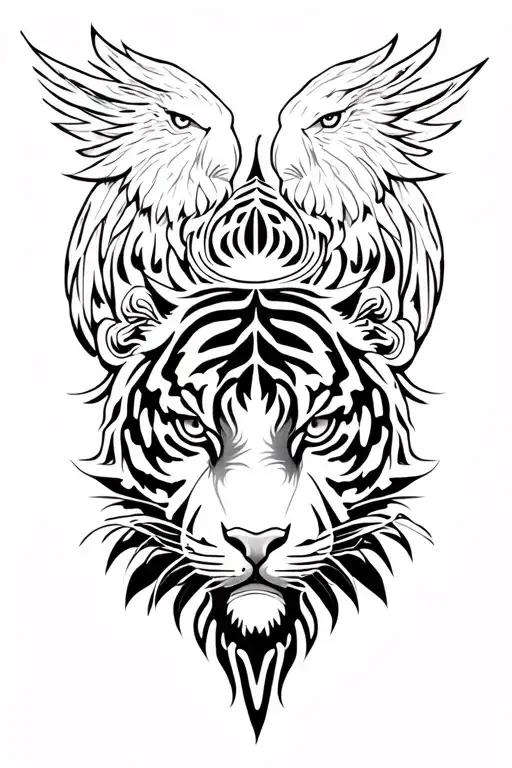 𑴫𑵄𑴢𑴫𑵄 eagle tiger fire sun forest water gond tribal art forearms tattoo  tattoo design idea