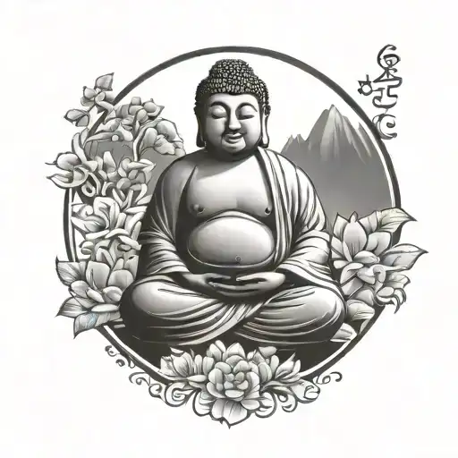 Fat Buddha meditating tattoo design idea