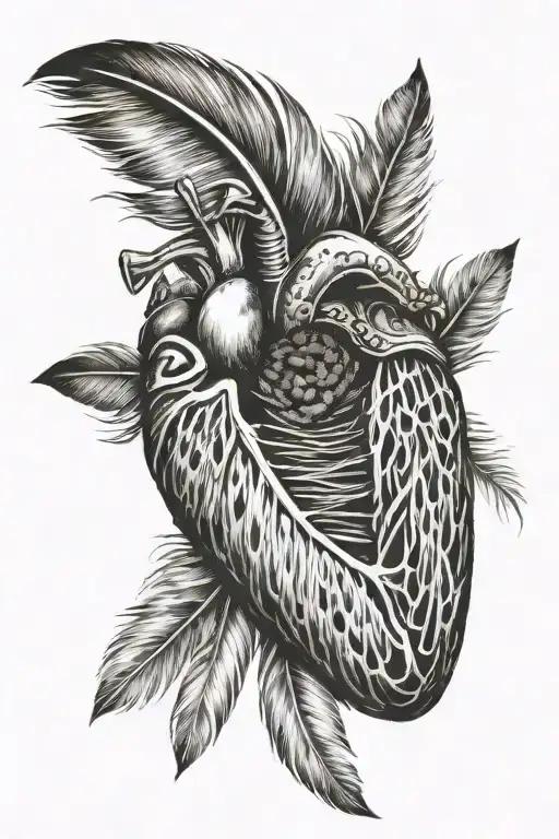 thumb print heart with feather tattoo design idea