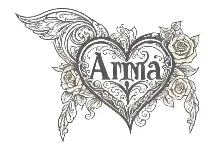 big red heart with the text Anna. on a man's chest.  tattoo design idea