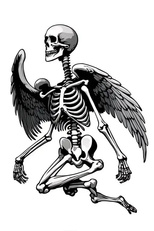 skeleton with wings spread wide tattoo design idea