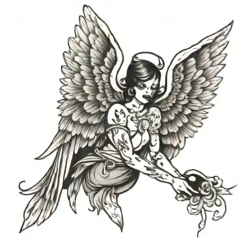 good bad angel tattoo design idea