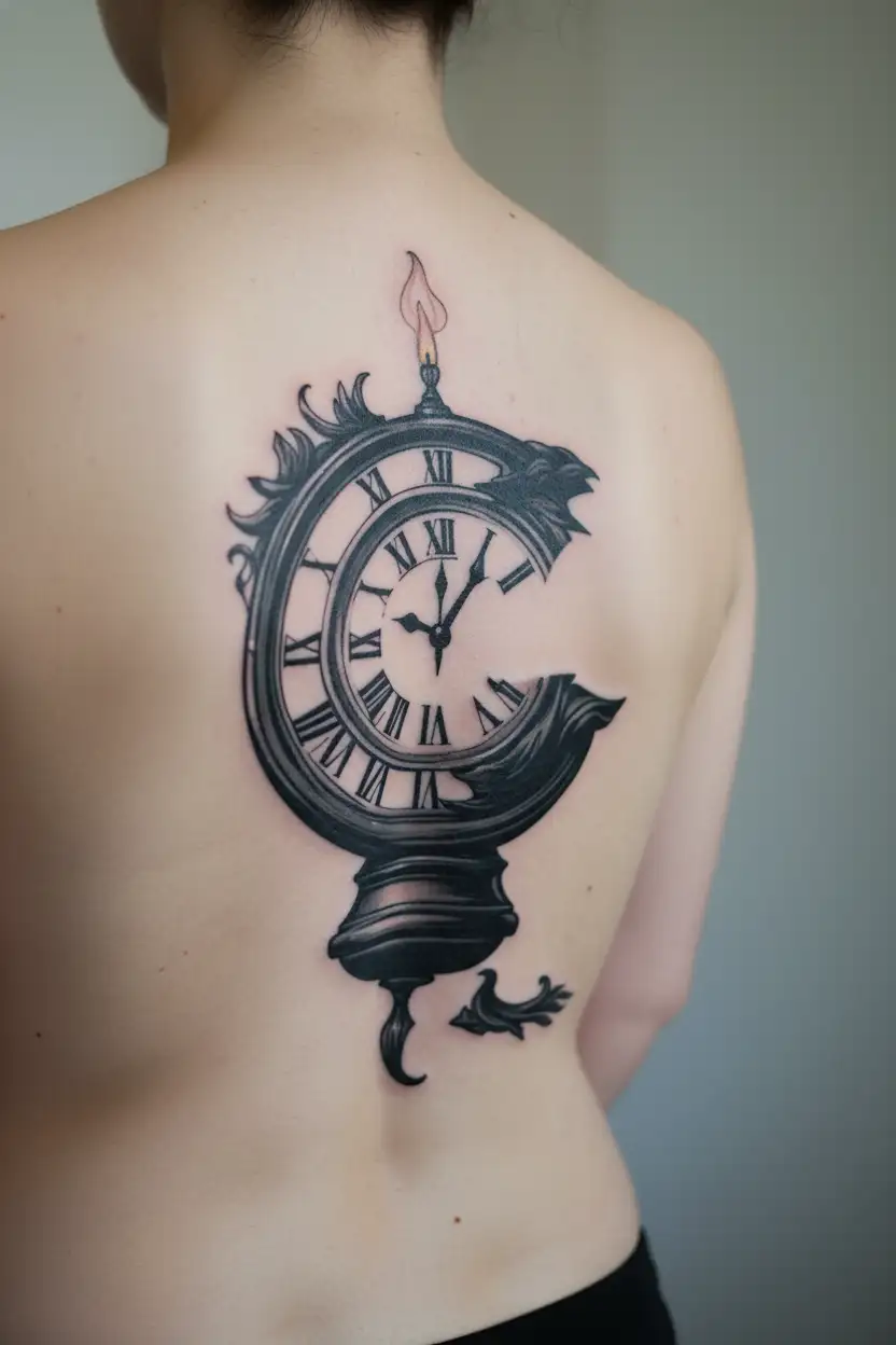 mealting candle with a roman numeral clock face tattoo design idea
