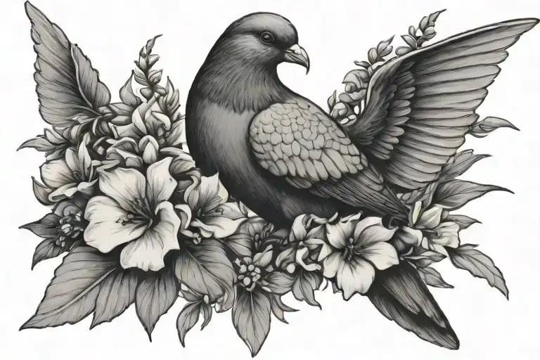 pigeon with Delphinium tattoo design idea
