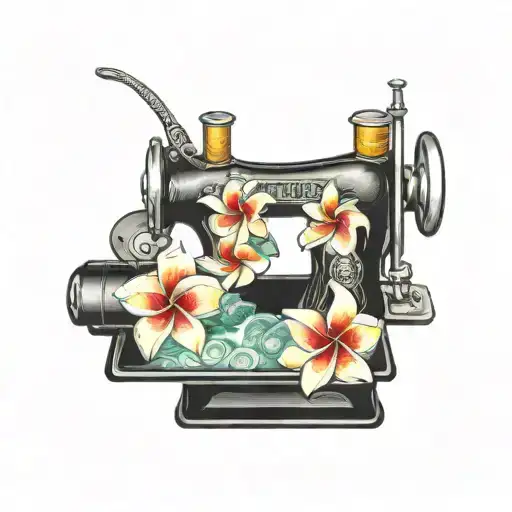 sewing machine hawaii  cocktail wave plumeria tattoo design idea