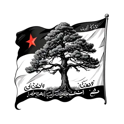 the lebanese cedar tree on the flag written in cursive arabic with the word كلّنا للوطن  tattoo design idea