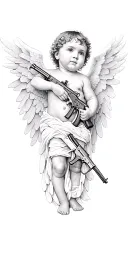 baby angel with wings wrapped while holding AK-47  guns   tattoo design idea