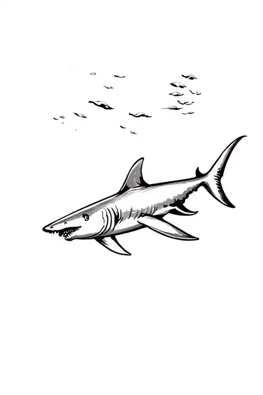 continous line drawing of shark swimming gracefully  tattoo design idea