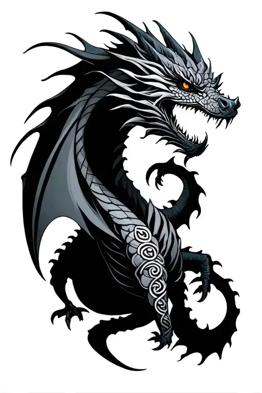 Dragon, Celtic, dark tattoo design idea