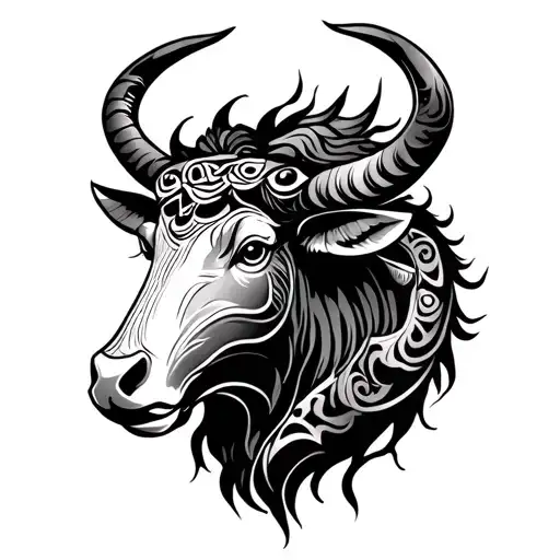 Maori Tattoo Featuring Virgo Zodiac Sign And Ox Chinese Zodiac Tattoo tattoo design idea