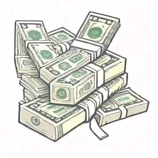 A minimalist design of a stack of cash with a subtle hustle theme incorporated into the background tattoo design idea