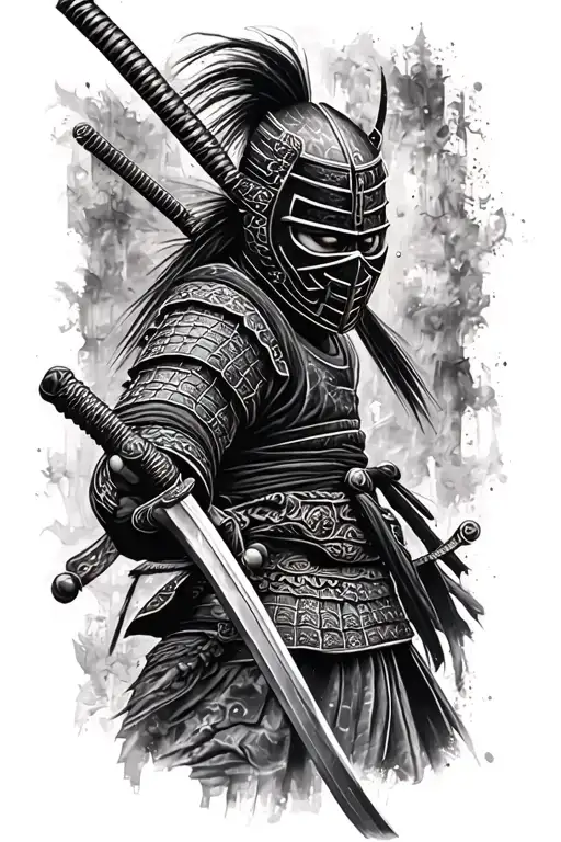 samurai with katana in mask black and white tattoo sketch simple tattoo design idea