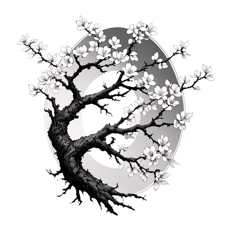 cherry blossom tree branches wrapping around arm tattoo design idea