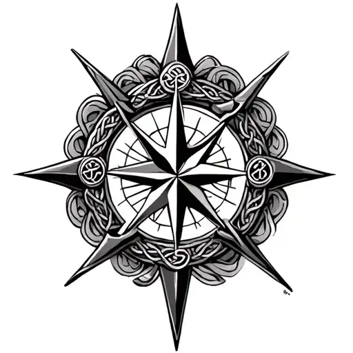 Celtic cross with Nordic compass tattoo design idea