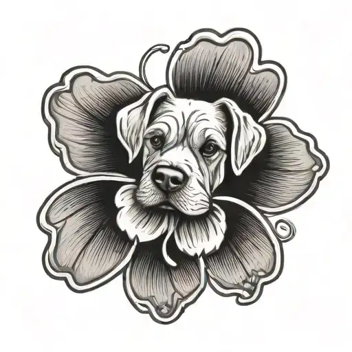 dog nose print inside four leaf clover tattoo design idea