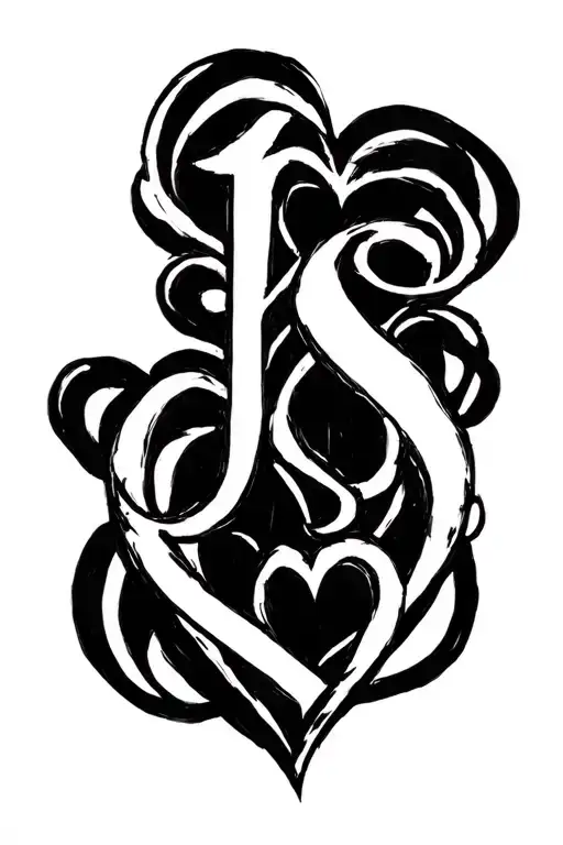 "J S" hearts connected line tattoo tattoo design idea