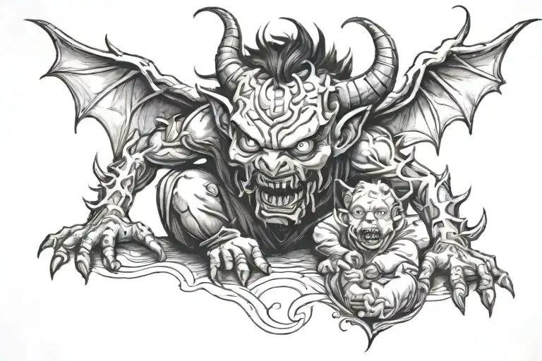 demon child who can't decide tattoo design idea