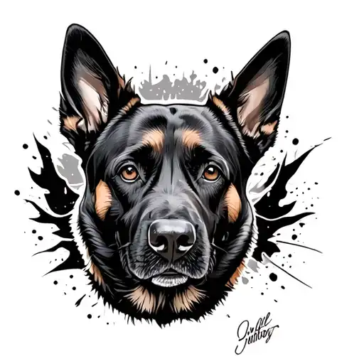 aggressive Belgian Malinois dog tattoo design idea