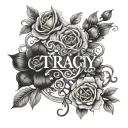 flowers surrounding the word 'Tracy' tattoo design idea