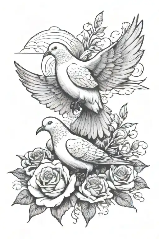 dove clouds roses rest in peace with the date tattoo design idea