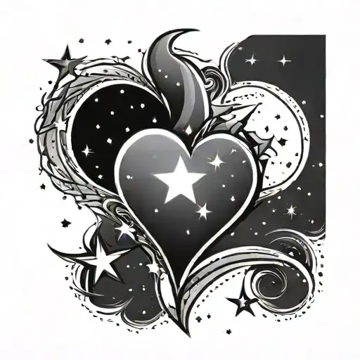 heart and shooting star constellation tattoo design idea