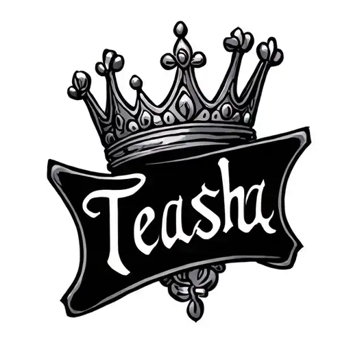 "Teasha " crown above the name tattoo design idea