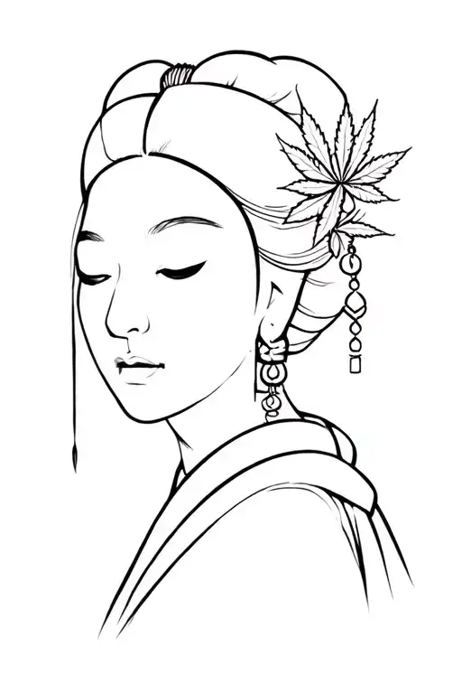 geisha, joint marihuana, 4:20, lucky charm boedha tattoo design idea