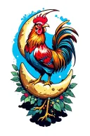 cool rooster on the moon tattoo design idea