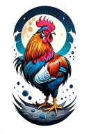 cool rooster on the moon tattoo design idea
