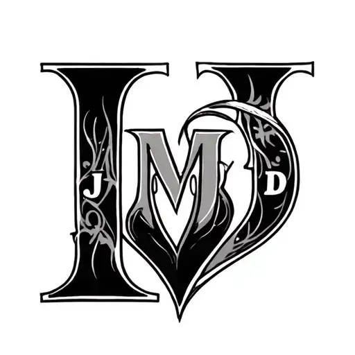 Form a heart using the initials I M J J J G K D tattoo design idea