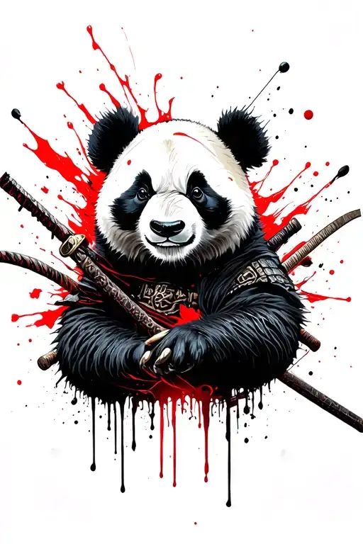 Evil panda samurai against the backdrop of night tattoo design idea