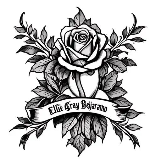 "Ellie Gray Bejarano" "Ellie Gray Bejarano" Rose Banner tattoo design idea