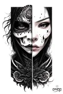 onryo with mask split in half tattoo design idea