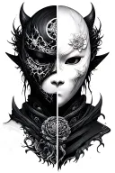 onryo with mask split in half tattoo design idea